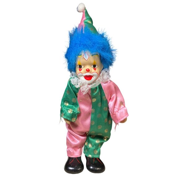 Unbranded Other - Clown Doll Porcelain/ plush Poseable  with Blue Hair-10 inch